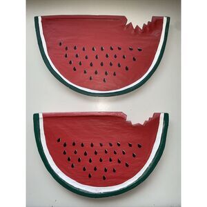 OOAK Handpainted Wood Watermelon Slices  12 X 7.5 Vintage Folk Art Farmhouse EUC